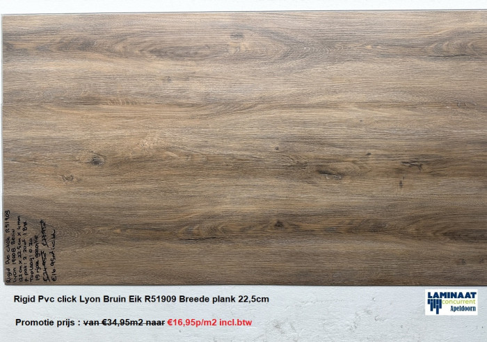 Rigid Pvc click Lyon Bruin Eik 22,5cm breed €16,95p/m2