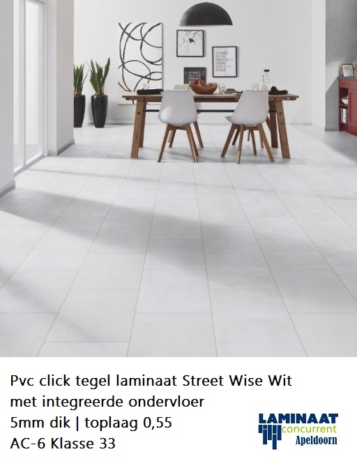 Vooruitzicht Kust Welkom Pvc Click Tegel Laminaat Wit Streetwise R034 + integreerde ondervloer -  Laminaat Concurrent