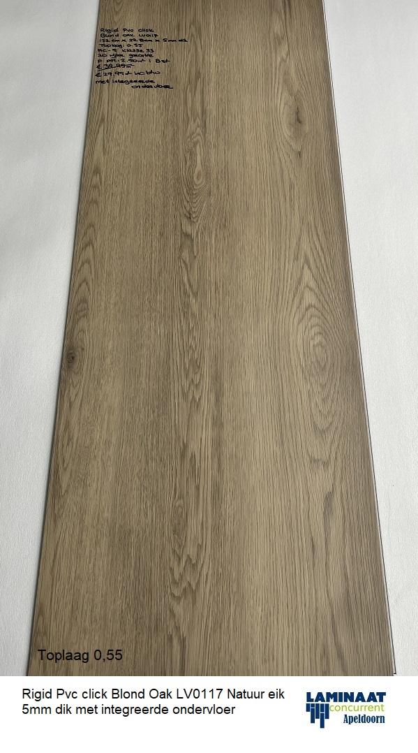 Artefact Manifesteren Minimaal Rigid Pvc click Laminaat Blond Oak LV0117 5mm dik met integreerde ondervloer  - Laminaat Concurrent