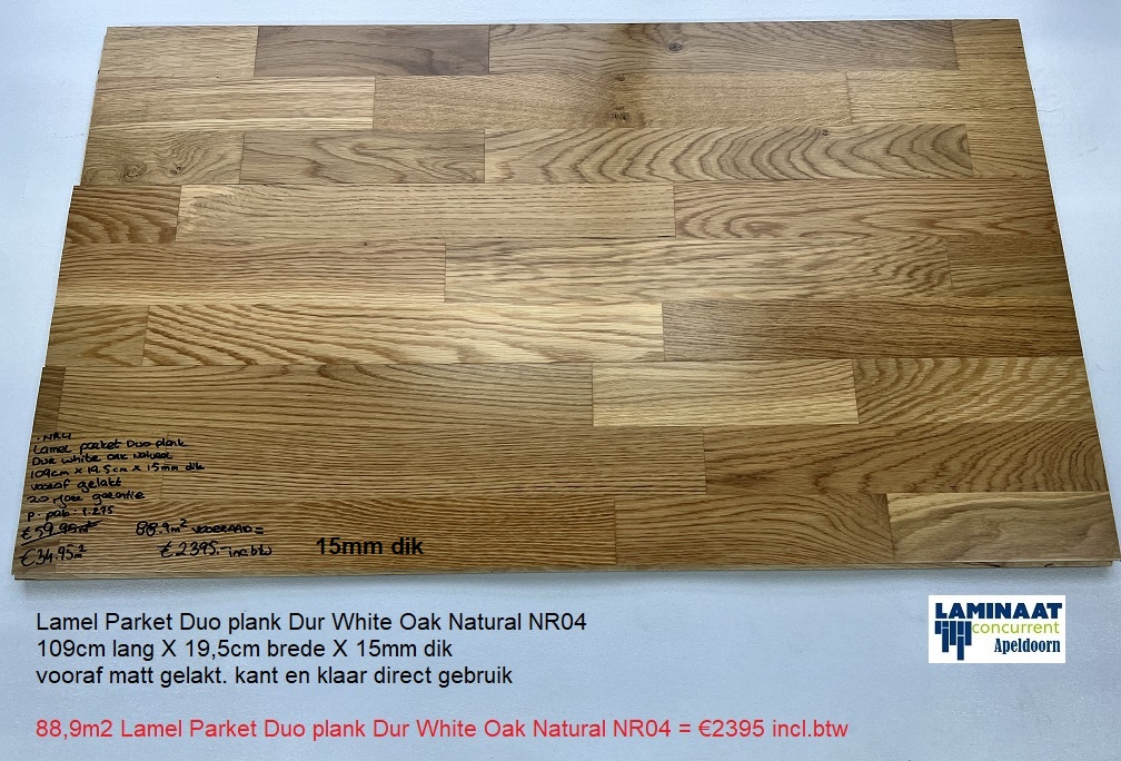 slaap Middellandse Zee kubus 88,9m2 Lamel Parket Duo plank 15mm dik White Oak Natural NR04 = €2395 -  Laminaat Concurrent