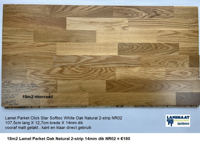 18m2 Lamel Parket Oak Natural 2-strip 14mm dik NR02 = €180 - Afbeelding 2