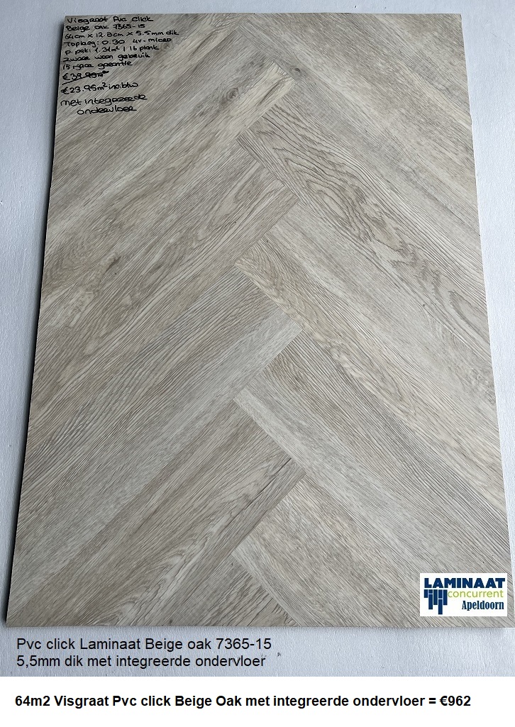 64m2 Visgraat Pvc click Beige met integreerde ondervloer 49pak = €962