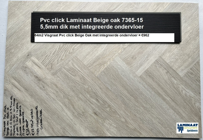 64m2 Visgraat Pvc click Beige met integreerde ondervloer 49pak = €962 - Afbeelding 6