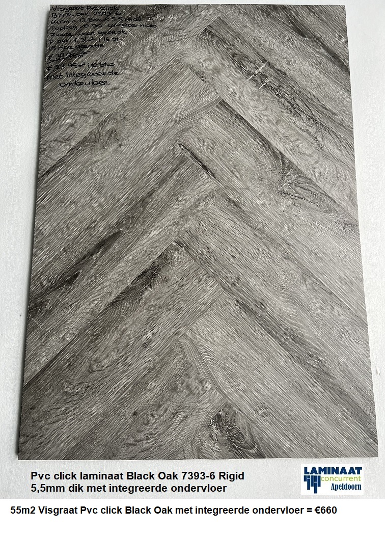 55m2 Visgraat Pvc click Black Oak met integreerde ondervloer 42pak = €660