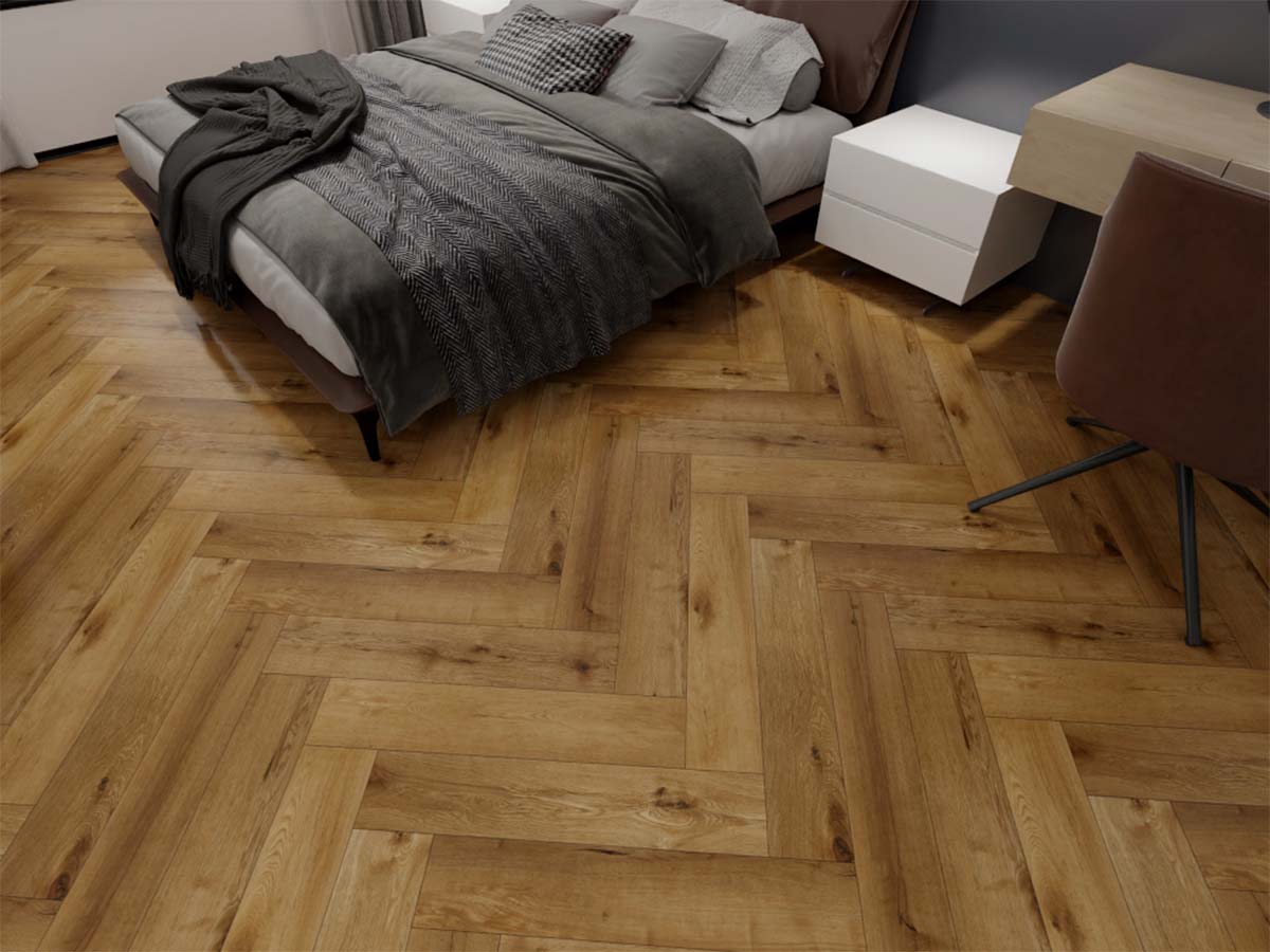 Visgraat Pvc click Authentic Gold Oak 6,5mm dik met integreerde ondervloer