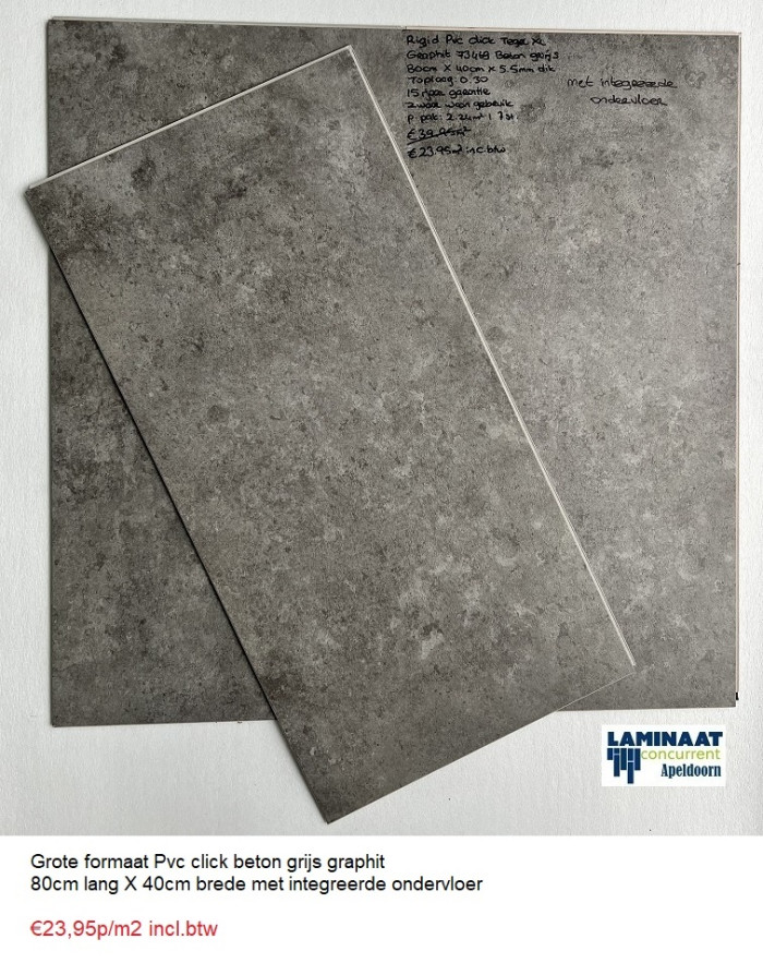 Pvc click Grote Tegel Graphit 73469 Beton Grijs met integreerde ondervloer