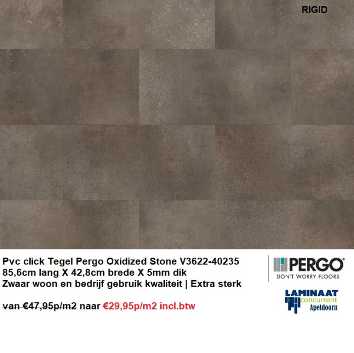 Grote Pvc click Tegel Oxidized Stone 95cm X 42,8cm X 5mm €29,95m2 - Afbeelding 7