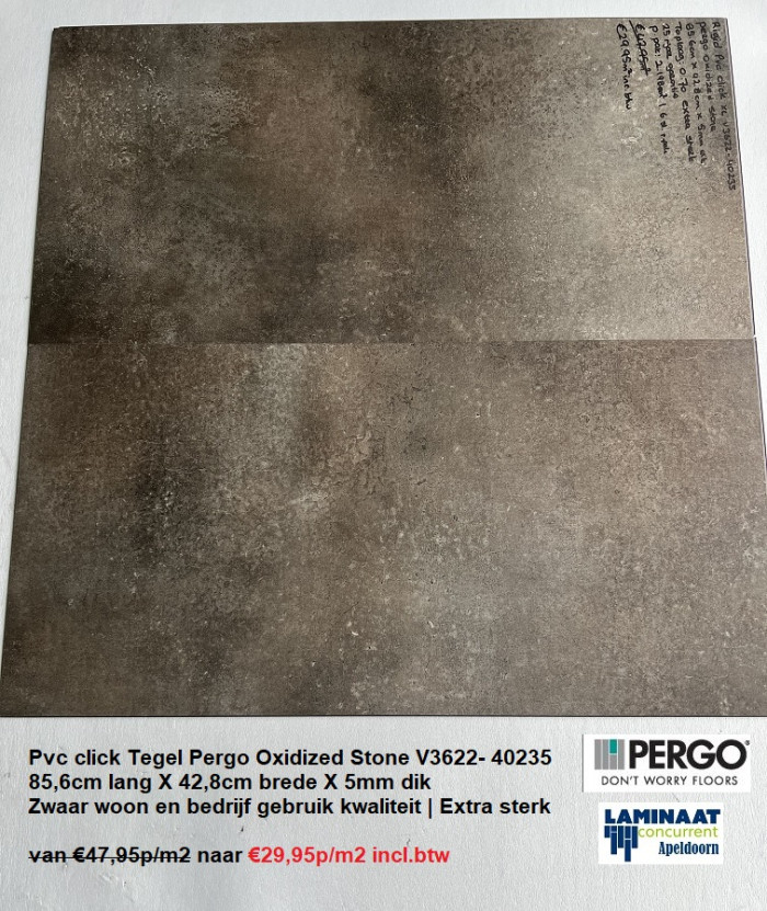 Grote Pvc click Tegel Oxidized Stone 95cm X 42,8cm X 5mm €29,95m2 - Afbeelding 5