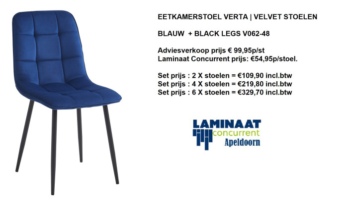 Eetkamerstoelen Blauw Velvet - Verta €54,95p/st. - Afbeelding 8