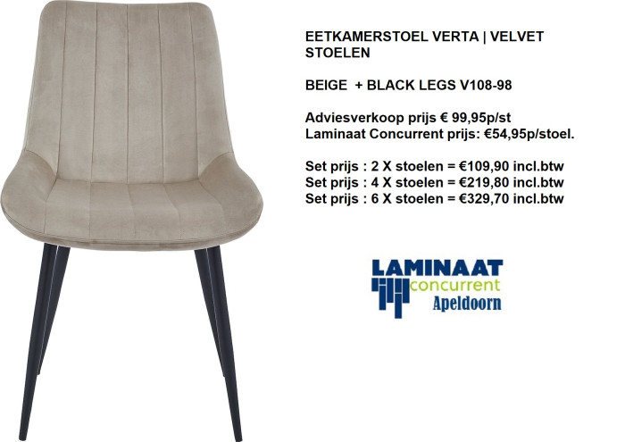 Eetkamerstoel Beige Verta - Velvet V108-98 €54,95p/st. - Afbeelding 6