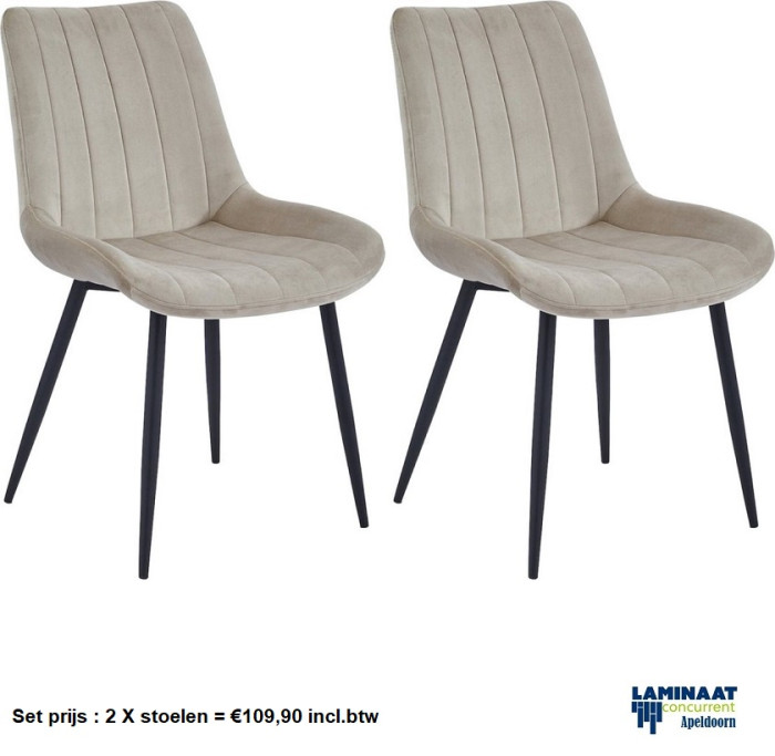 Eetkamerstoel Beige Verta - Velvet V108-98 €54,95p/st. - Afbeelding 3