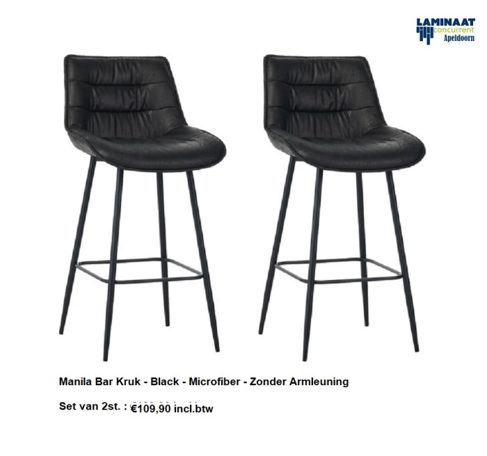 Manila Bar Kruk Black Microfiber - Zonder Armleuning €54,95p/st.