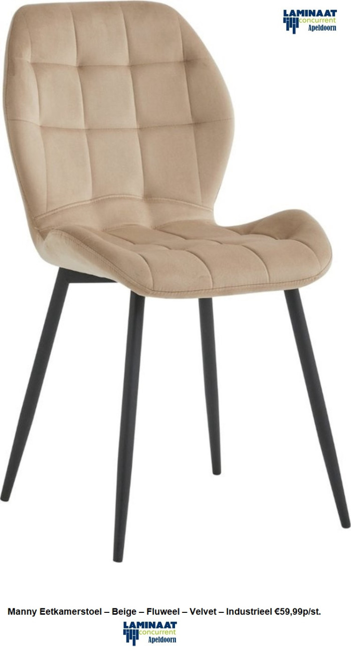 Manny Eetkamerstoel Beige Fluweel Velvet Industrieel €59,99p/st.