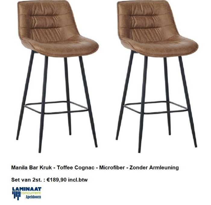 Bar Kruk Toffee Cognac Microfiber - Zonder Armleuning €94,95p/st. - Afbeelding 5