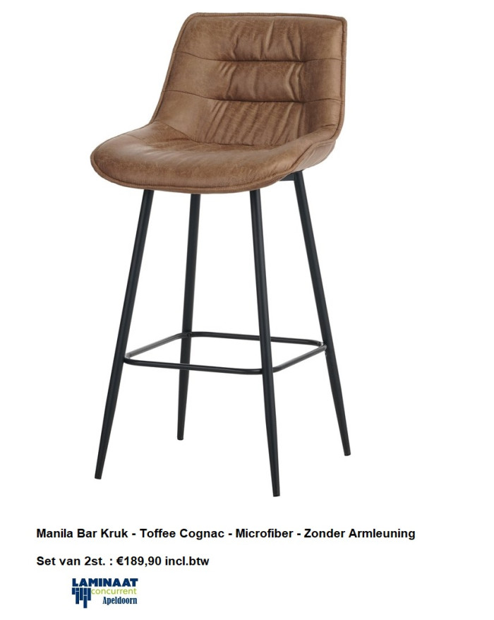 Bar Kruk Toffee Cognac Microfiber - Zonder Armleuning €94,95p/st.