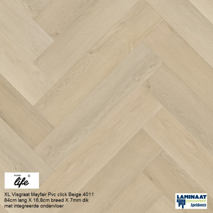 Visgraat XL Pvc Click Beige Oak 4011 7mm dik - Afbeelding 3