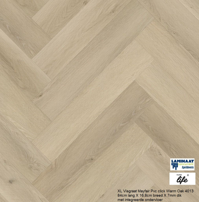 Visgraat XL Pvc Click Natural Oak 4012 7mm dik - Afbeelding 3