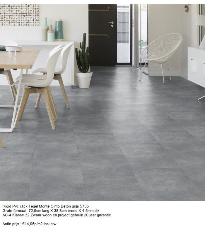 Pvc click Tegel Monte 5735 Beton Grijs 72,0cm X 38,9cm €14,95p/m2