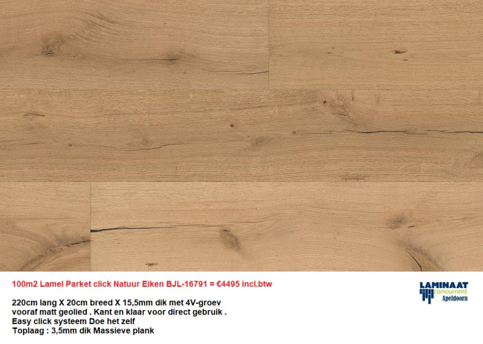 100m2 Lamel Parket click Oak Natural BJL-16791 = €4495 - Afbeelding 5