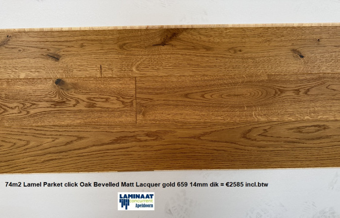 74m2  Lamel Parket click Oak Bevelled Matt Lac. Gold 659 = €2585 - Afbeelding 3