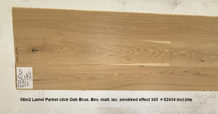 58m2 Lamel Parket Mat Lac. Smokked Effect 345 14mm dik = €2434 - Afbeelding 5