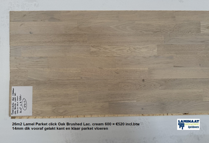 26m2 Lamel Parket click Oak Matt Lac. Cream 600 14mm = €520 - Afbeelding 2