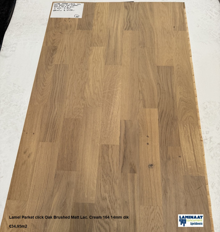 85m2 Lamel Parket click Oak Brus. Matt Lac. Cream 164= €2570 - Afbeelding 2