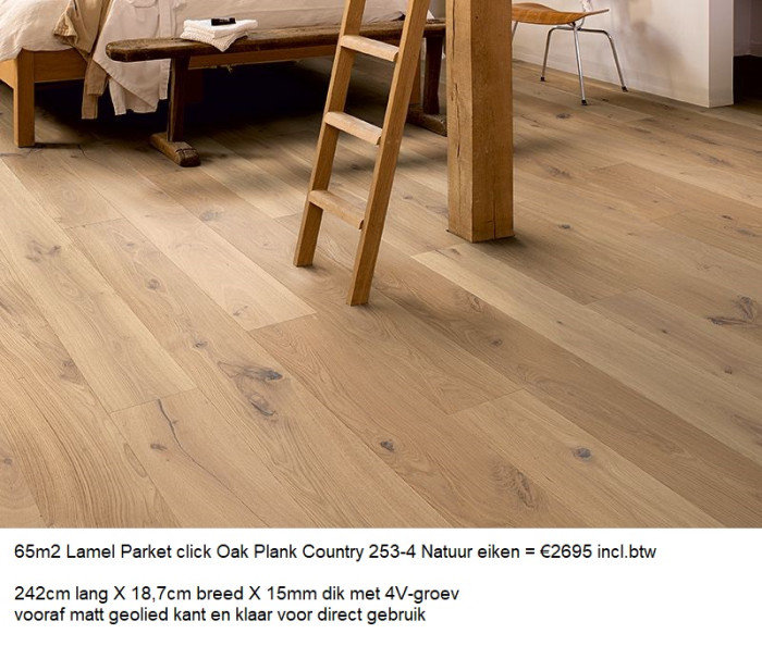 65m2  Lamel Parket click Oak Plank Country 253-4 = €2695 incl.btw