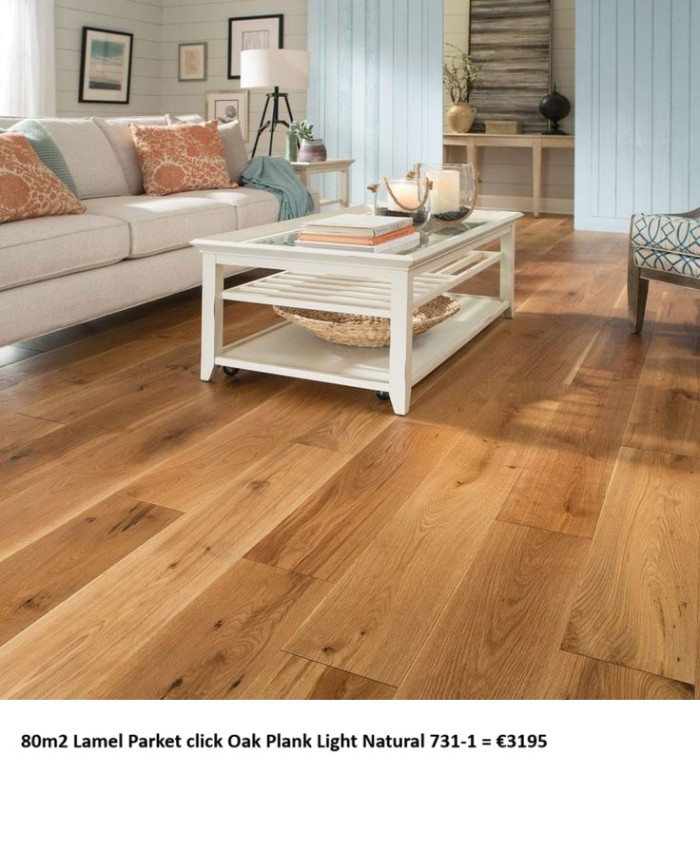 80m2 Lamel Parket click Oak Plank Light Natural 731-1 = €3195