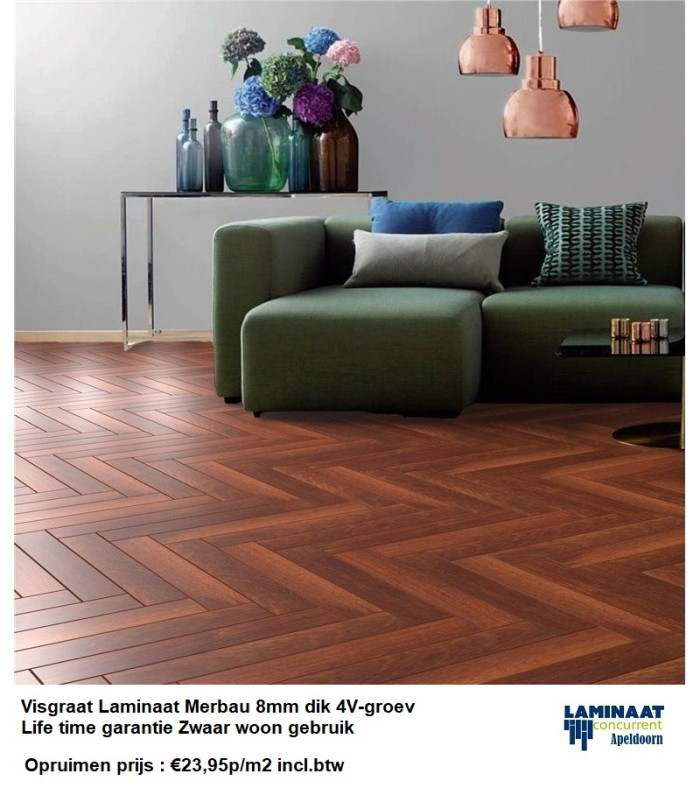 Visgraat Laminaat Merbau Bruin Berry Alloc 8mm €23,95p/m2