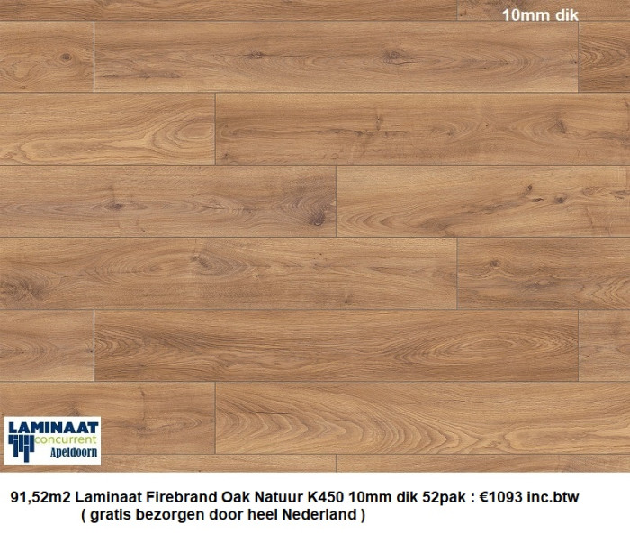 91,52m2 Laminaat Firebrand Oak Natuur 10mm dik 52pak : €1093