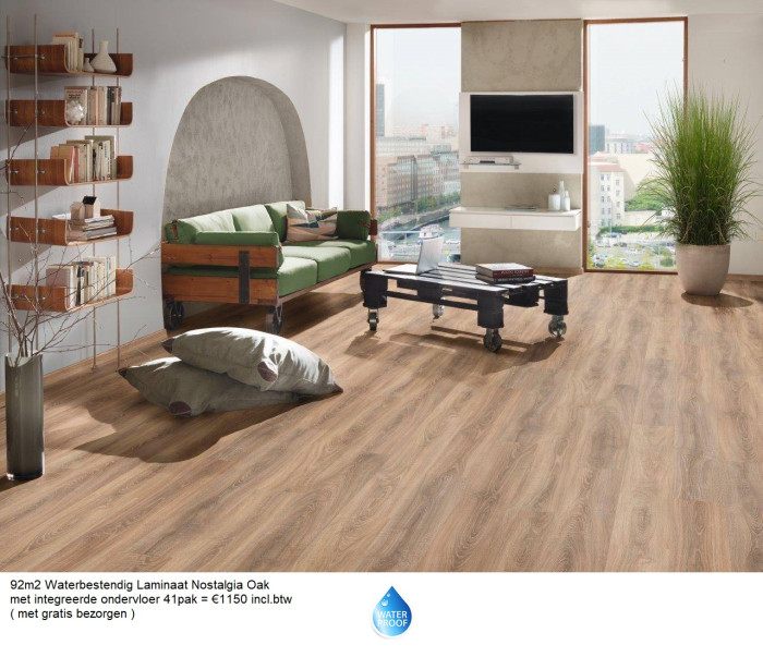 92m2 Waterbestendig Laminaat Nostalgie Oak met ondervloer = €1150 - Afbeelding 2