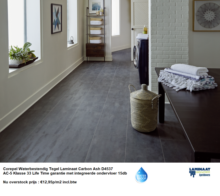Waterbestendig Tegel Laminaat Carbon Ash €12,95p/m2