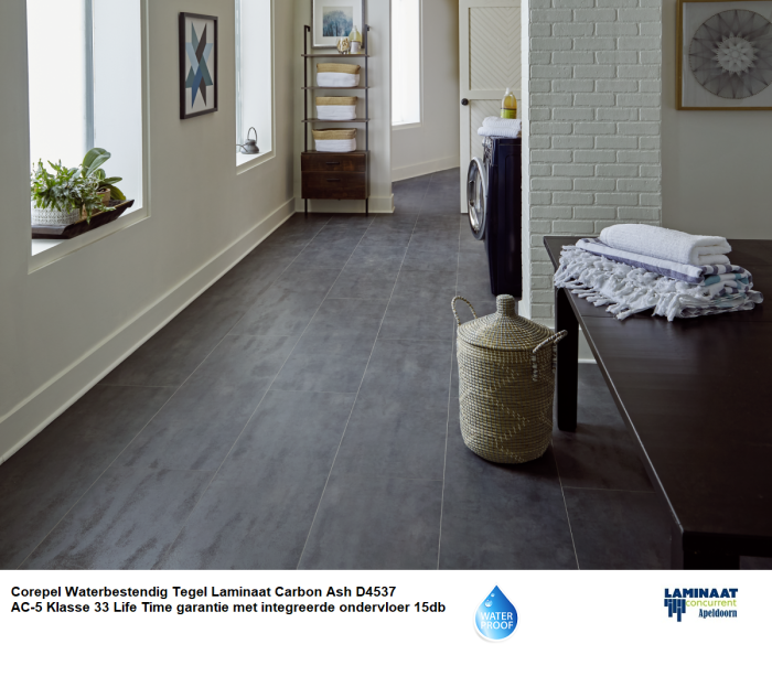 46,68m2 Waterbestendig Tegel Laminaat Carbon Ash 17pak = €595 - Afbeelding 2