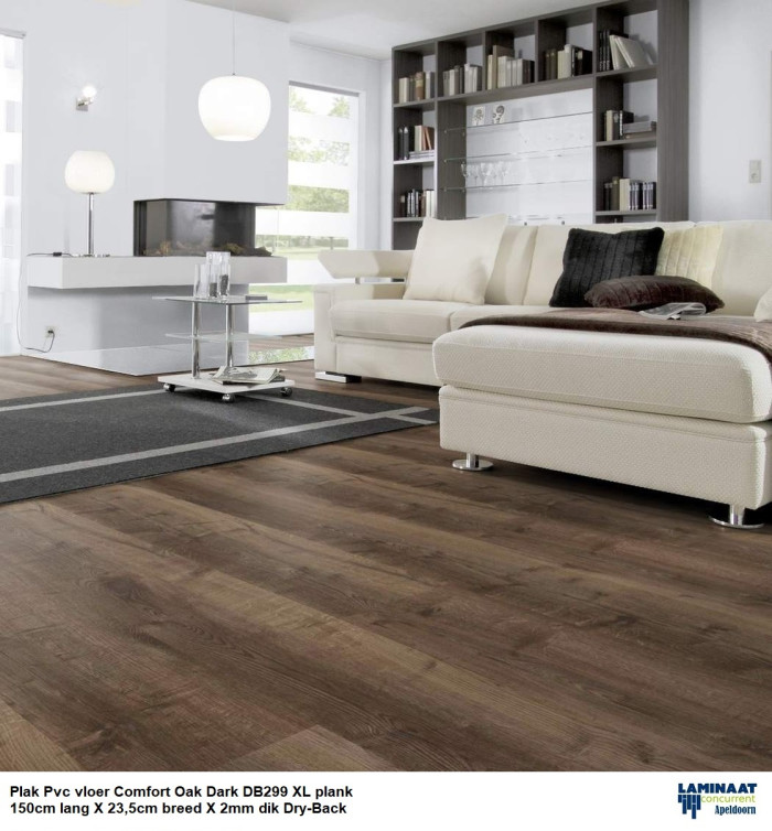 63,60m2 Plak Pvc Comfort Oak Dark met Pvc lijm = €632 incl.btw