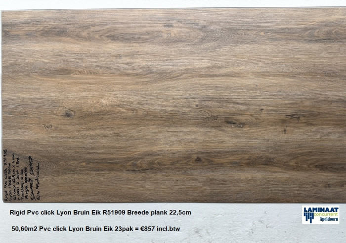 50,60m2 Pvc click Lyon Bruin Eik 23pak = €857 incl.btw 