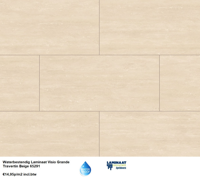 Waterbestendig Visio Grande tegel laminaat Travertin Beige €14,95m2