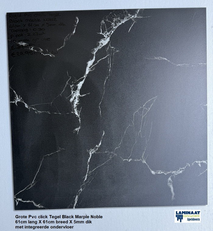 Grote Pvc click Tegel Black Marble met integreerde ondervloer