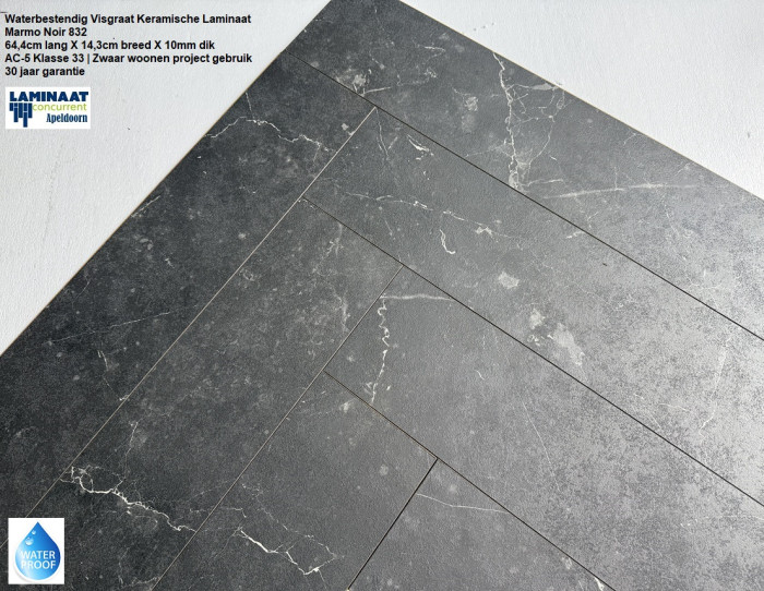 88m2 Visgraat Waterbestendig Laminaat Marmo Noir 60pak = €1295 - Afbeelding 2