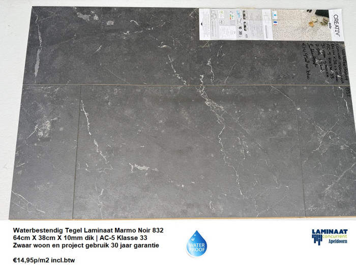 Waterbestendig laminaat Marmo Noir Marmer zwart €14,95p/m2 - Afbeelding 2