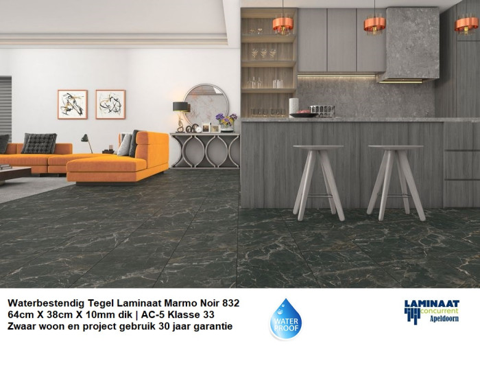 Waterbestendig laminaat Marmo Noir Marmer zwart €14,95p/m2