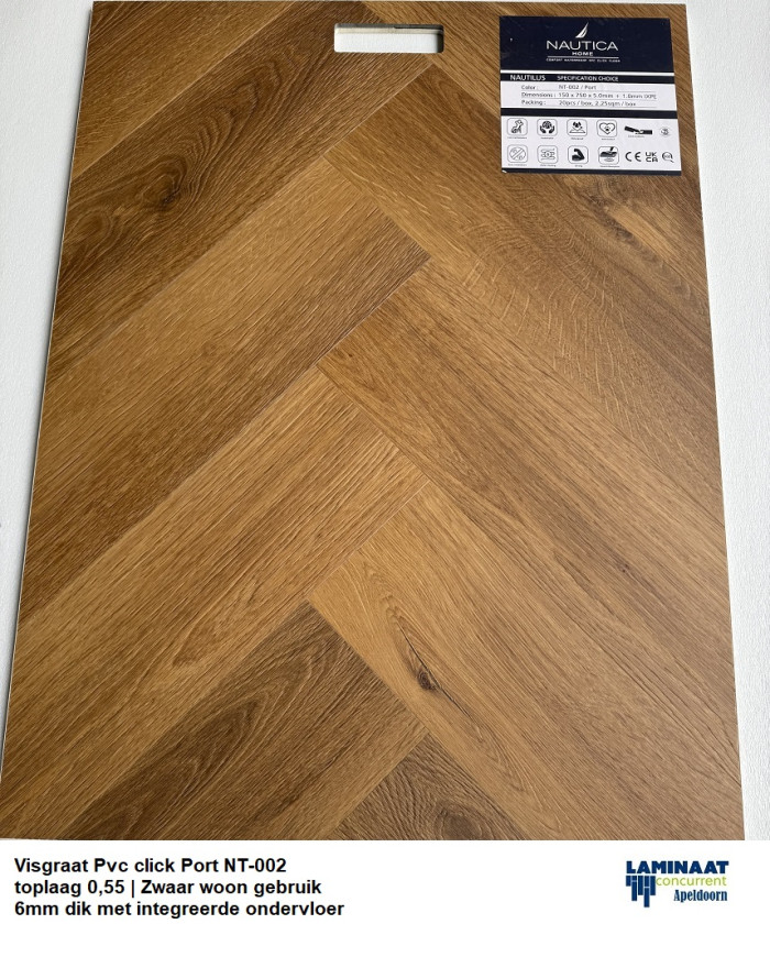 Visgraat Pvc click Port Oak Bruin met integreerde ondervloer €29,95p/m2