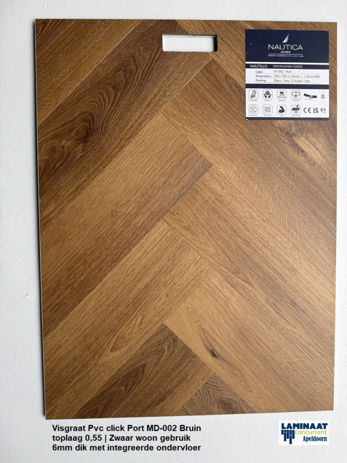 Visgraat Pvc click Port Oak Bruin met integreerde ondervloer €29,95p/m2 - Afbeelding 2
