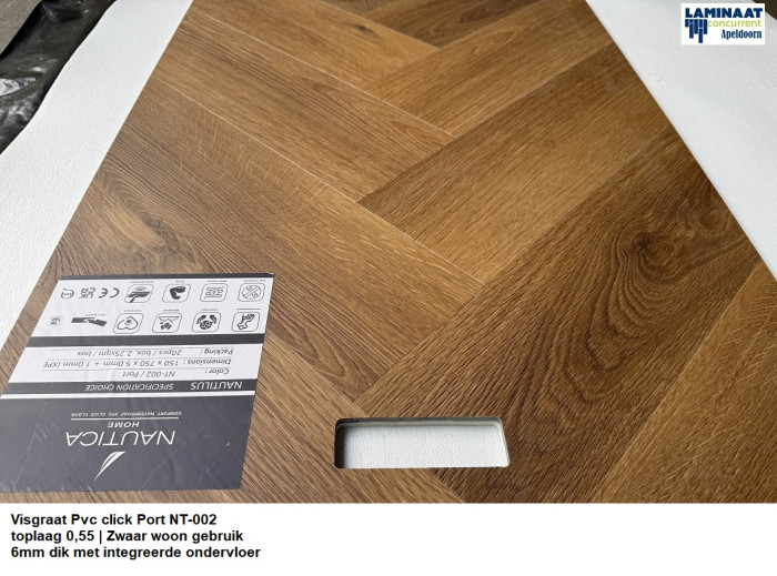 Visgraat Pvc click Port Oak Bruin met integreerde ondervloer €29,95p/m2 - Afbeelding 3