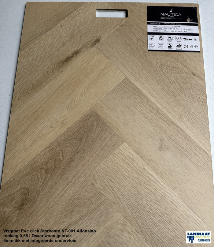 Visgraat Pvc click Starboard Natuur eik met integreerde ondervloer