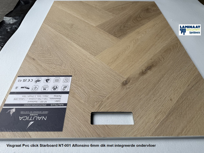 Visgraat Pvc click Starboard Natuur eik met integreerde ondervloer - Afbeelding 3