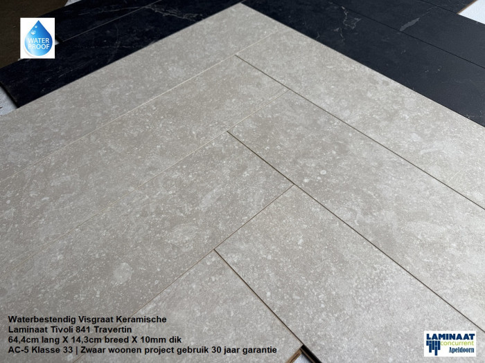 88m2 Visgraat Waterbestendig Laminaat Tivoli Travertin 60pak = €1295 - Afbeelding 2