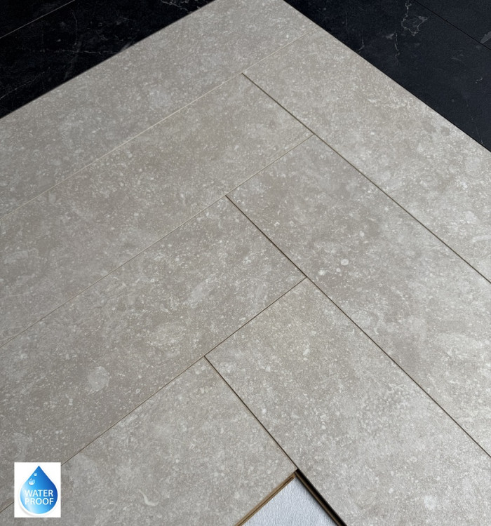 88m2 Visgraat Waterbestendig Laminaat Tivoli Travertin 60pak = €1295