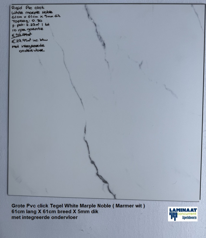 Grote Pvc click White Marble met integreerde ondervloer