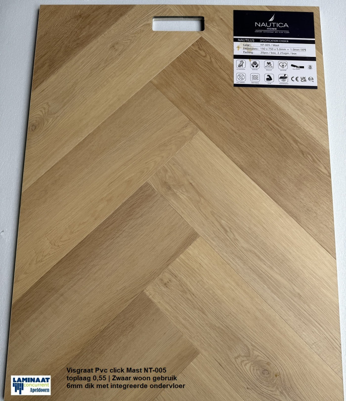 Visgraat Pvc click Mast Oak met integreerde ondervloer